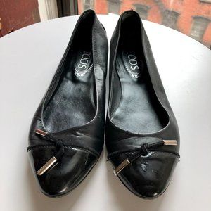 Tod's Patent Leather Cap Toe Ballet Flat 7.5